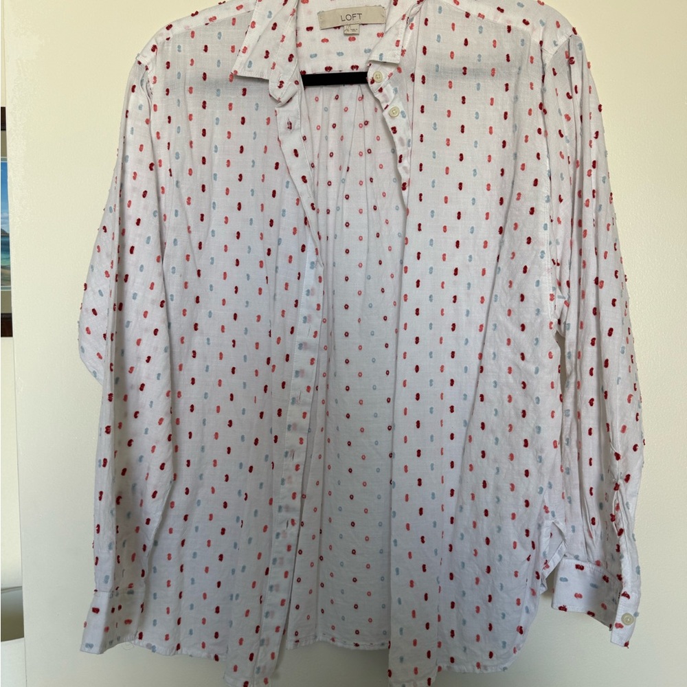 LOFT White and Red woMen's Shirt